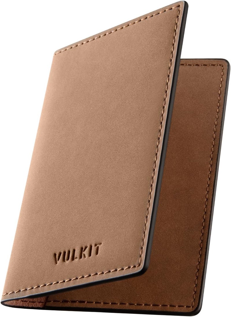 VULKIT حامل بطاقات العمل الجلدية مزدوج الجوانب نحيف منظم بطاقات الاسم للرجال أو النساء (يانغبا بني فاتح) - Image 1